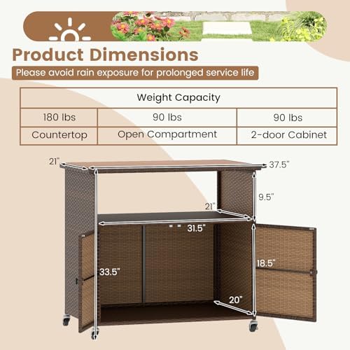 Tangkula Rattan Outdoor Storage Cabinet with 4 Wheels (Mix Gray)
