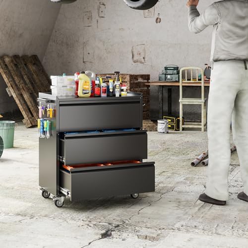 Reemoon 35" H Metal Garage Storage Cabinet with Wheels,Black