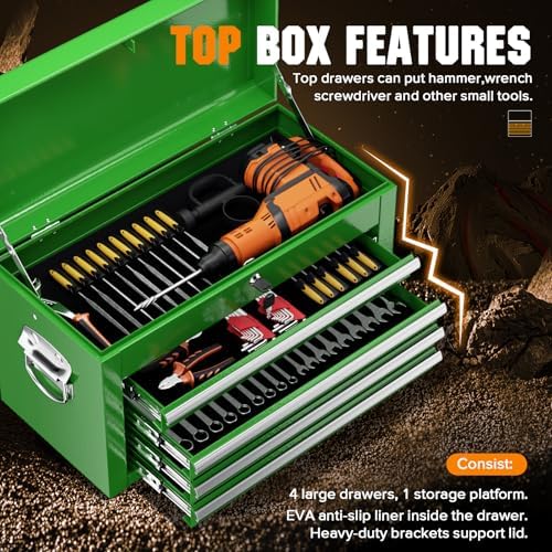 Oakcloud Heavy-Duty 5-Drawer Rolling Tool Chest & Cabinet Combo with Black Liner – Lockable Steel Garage Tool Box on Wheels – Detachable Top Toolbox & Bottom Storage Cart with Side Hooks, Green