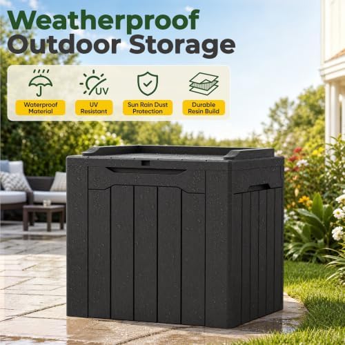 Flamaker 2 Pack Deck Box 31 Gallon Waterproof Resin Storage Box with Lid