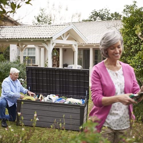 Keter Brushwood Outdoor Storage Deck Box,120 Gallon, Brown