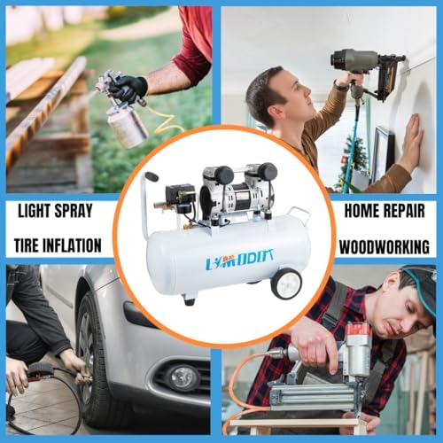Quiet Oil-Free Air Compressor, 68 dB, 2.8 CFM @ 90 PSI, 8 Gallon Air Tank
