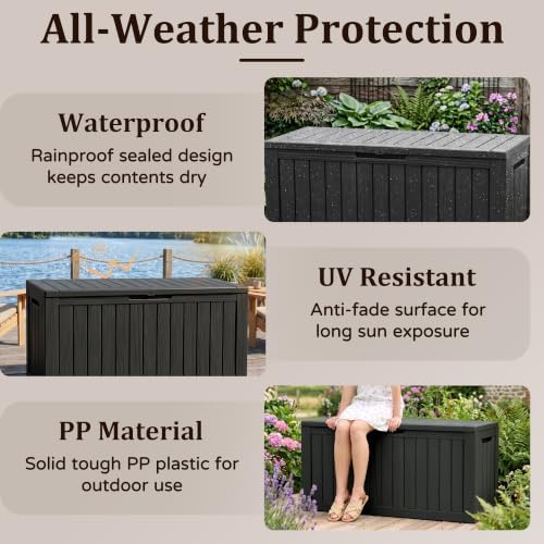 Outdoor Storage Box,100 Gallon Lockable Deck Box with Wheels,Black