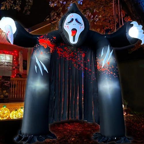 10 FT Halloween Inflatables Archway with Ghost and Build-in LEDs, Blow Up Yard Decorations, Spooky Face Scary Halloween Party Decorations, Large Outdoor Inflatable for Graveyard, Garden, and Lawn