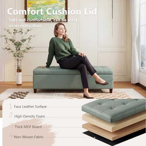 Joveco 51 Inch Storage Bench,Leather Tufted Storage Ottoman with Legs