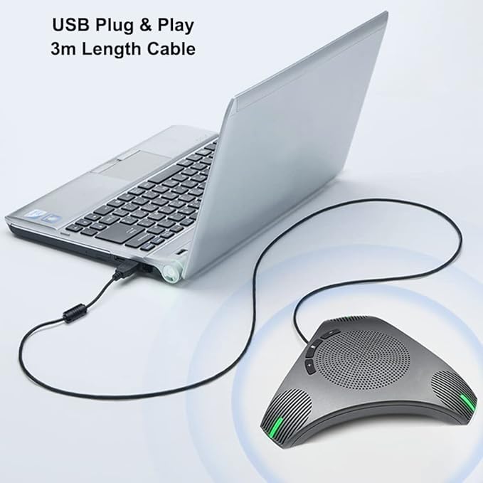 Conference Speaker and Microphone, 360° Omnidirectional USB Speakerphone