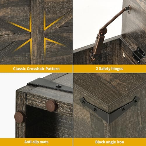 DWVO Wooden Storage Bench, Farmhouse Storage Chest, 39.4"L, Dark Rustic Oak