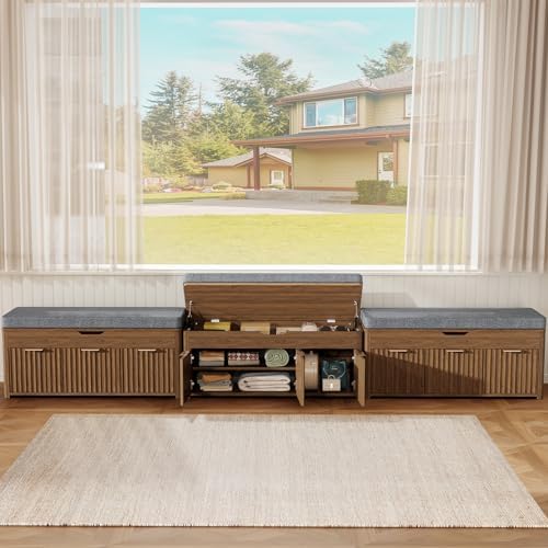 43.5" W Shoe Bench with Storage, Lift Top Entryway Bench, Walnut