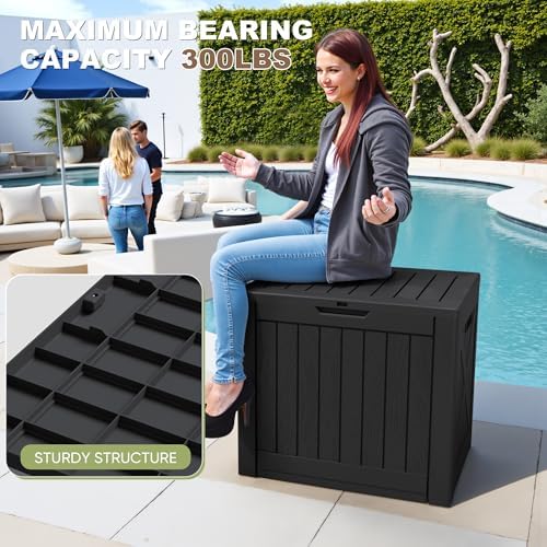 Greesum 40 Gallon Resin Deck Box, Outdoor Storage Container, Black