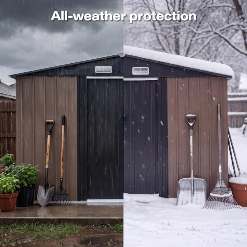 LAUSAINT HOME 10 x 4.5 FT Outdoor Storage Shed, Galvanized Steel Storage Shed with Double Sliding Doors, Gable Roof & Air Vent for Backyard, Brown
