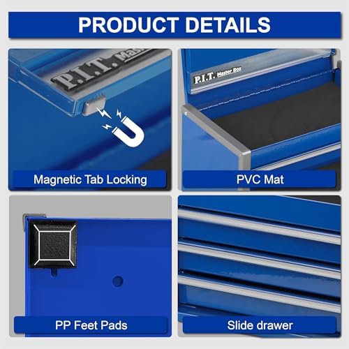 P.I.T. Mini Tool Box,3 Drawers Small Metal Toolbox for Tools Storage,Blue