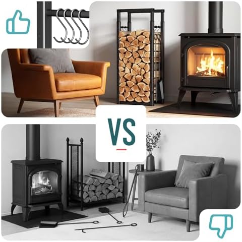 VOUNOT Firewood Rack Adjustable Firewood Holder Heavy Duty Log Holder Stand for Fireplace Fire Wood Storage Holder for Indoor Outdoor 5 ft Height Black