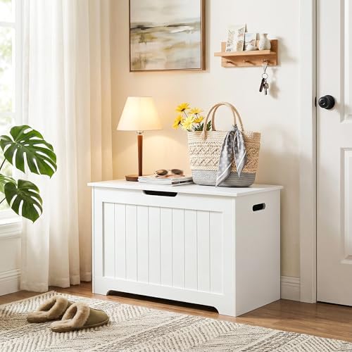 ZenStyle Storage Chest, Wood Storage Bench with 2 Safety Hinges, Storage Trunk Box Bench Entryway Bench for Bedroom and Living Room (White)