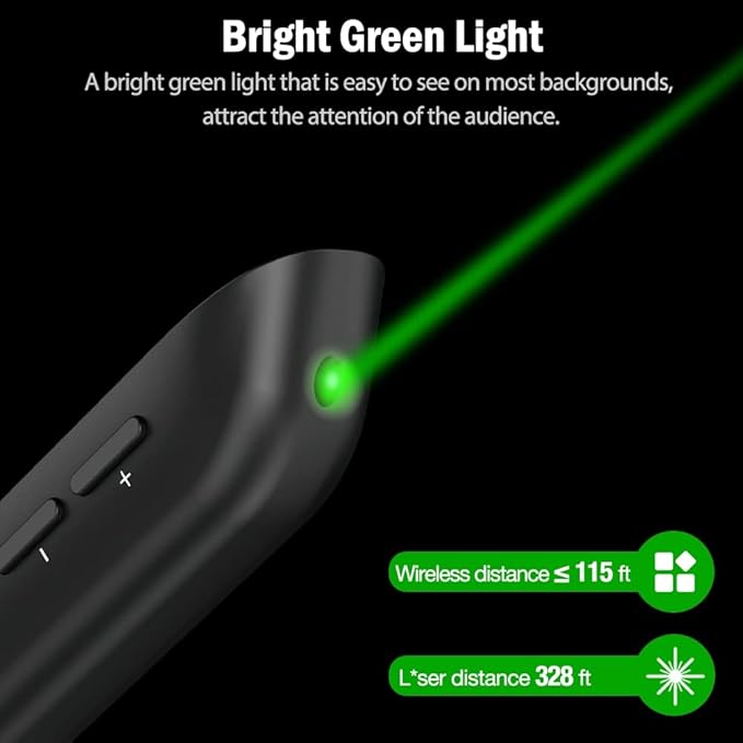DINOSTRIKE Air Mouse Green Light USB Rechargeable Presentation Clicker Wireless
