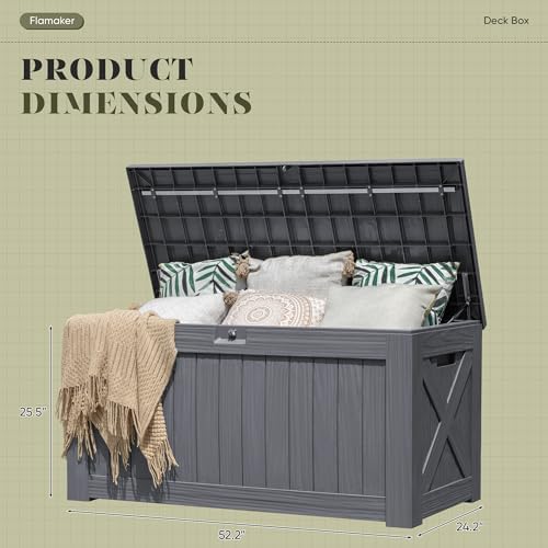 Flamaker Internal 120 Gallon Deck Box Waterproof, Large Outdoor Storage Box
