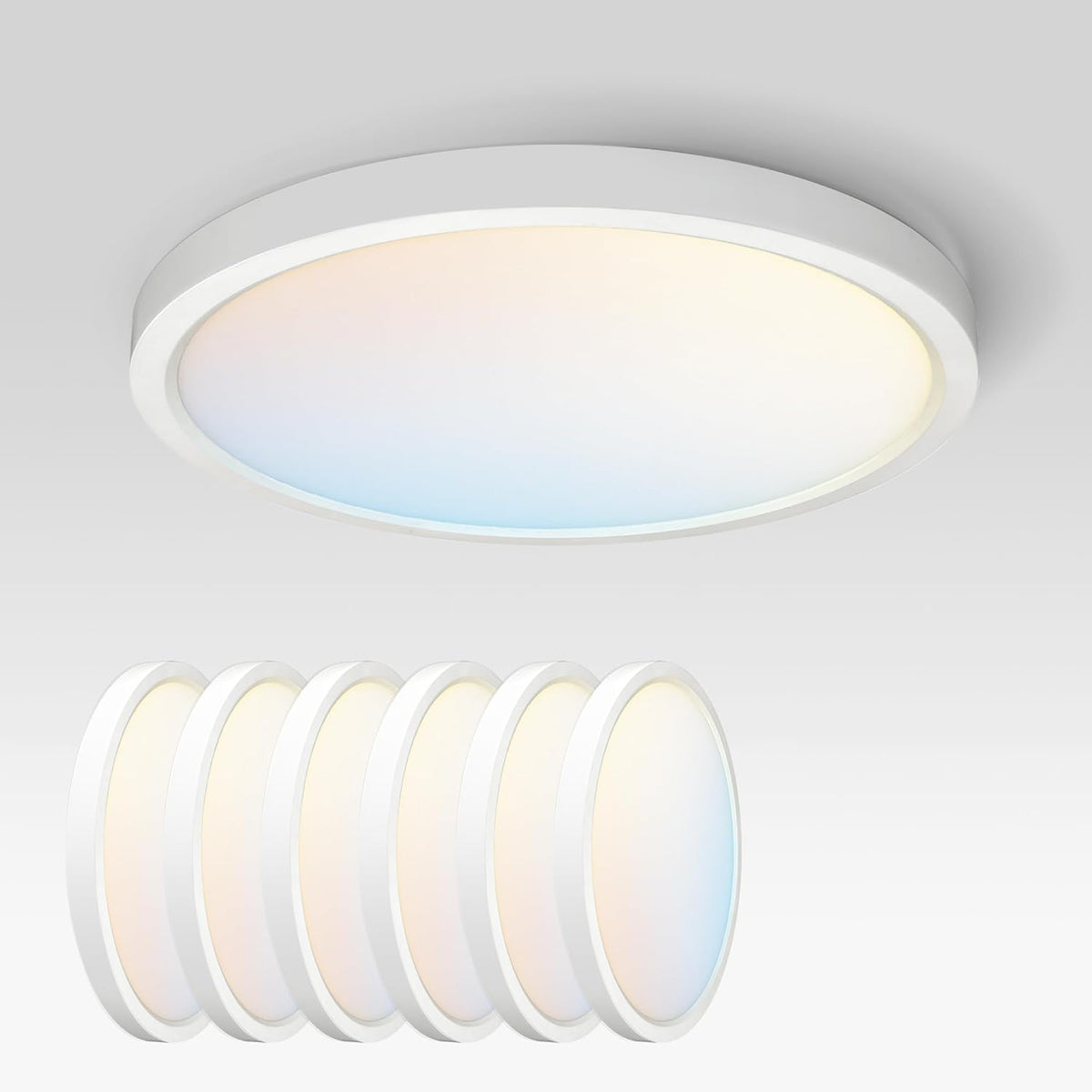 ASD LED 15" Round Flush Mount Ceiling Light Fixture, Low Profile Surface (6 Pack)