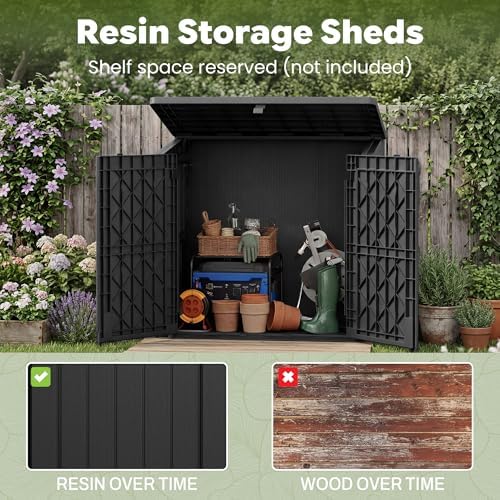 LHBcraft 36 Cu Ft Outdoor Storage Cabinet, Horizontal Resin Storage Shed Box for Backyards, Patios, Portable Waterproof Outdoor Storage Box with Lockable Doors