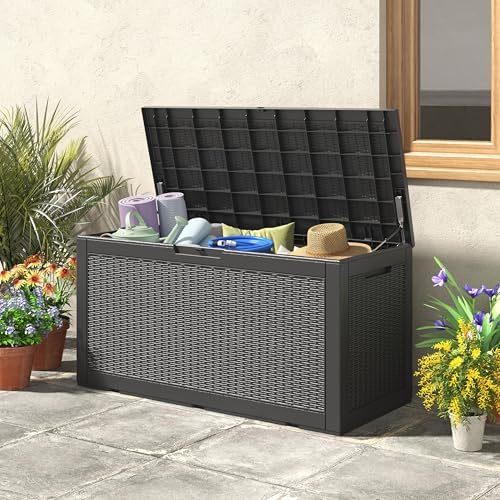 120 Gal Outdoor Storage Box Waterproof Lockable,Deck Box,Gas Lift,Black