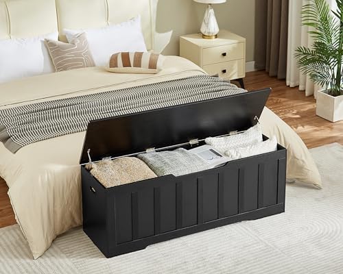 VANKILEY 51.2" Storage Chest Extra Large,Wooden Storage Bench,Black