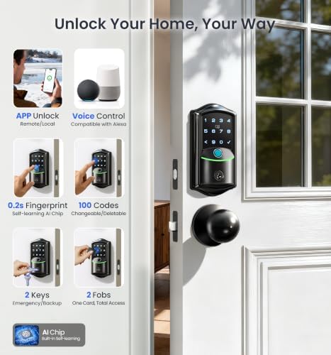 Veise VE027-K WiFi Smart Deadbolt Locks with 2 Knobs Set, Matte Black
