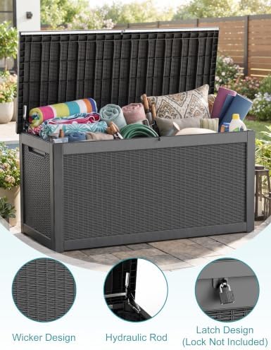 360 Gallon Outdoor Storage Box,Waterproof Patio Organizer, Black