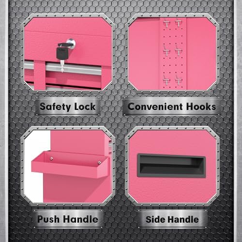 INTERGREAT 5 Drawer Tool Chest with Wheels, Rolling Tool Chest with Enhanced Packaging, Tool Storage Organizer Cabinets with Lock&Key for Garage, Workshop (Pink)