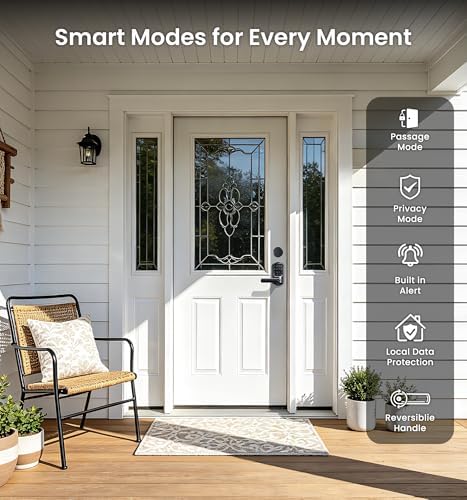 Veise VE029-E WiFi Smart Lever Lock with Non-Keyed Deadbolt, Matte Black