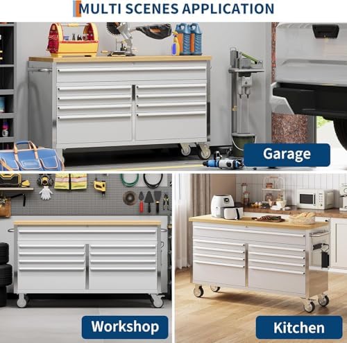 9-Drawer, Mobile Tool Chest with Military-Grade Locking System - Stainless Steel Storage Cabinet, High-Weight Capacity for Mechanics & Workshops