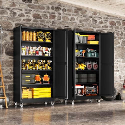 71"Metal Storage Cabinet with Wheels,Garage Cabinets,Pantry Cabinet