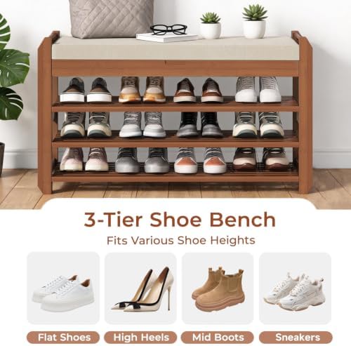 39.4" Shoe Rack Bench with Coat Rack 3-Tier, Entryway Storage Bench