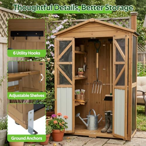 Outdoor Storage Cabinet Wooden Garden Shed with Shelves Lockable Doors