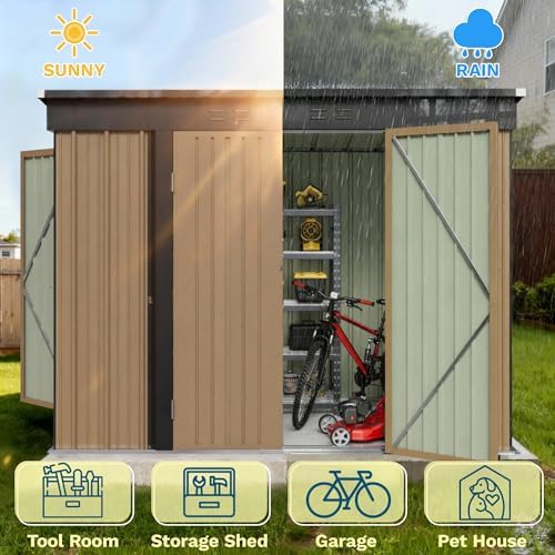 Patiowell 8x4 FT Storage Shed, Metal Tool Sheds with 3 Doors for Garden, Backyard, Patio, Utility, and Bike Storage, Brown