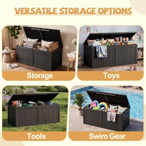 EFU Outdoor Storage Box Waterproof 390 Gal Gen 2 Resin Deck Box Gas Struts