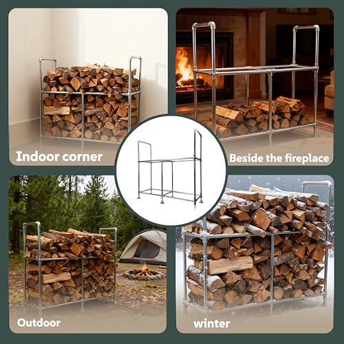 6ft Heavy Duty Firewood Rack Outdoor with Cover,2-Tier,6 Aluminum Base Feet