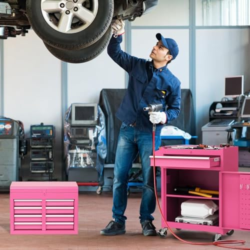 IRONMAX 2-in-1 Detachable Rolling Metal Tool Chest, 5 Drawers, Pink
