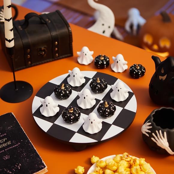 WDS WONDROUS Halloween Decor Tic Tac Toe Game Set with Pumpkin Ghost Pieces