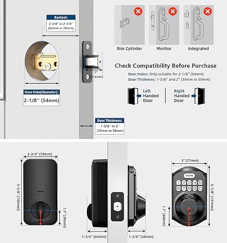 TEEHO TE002 Fingerprint Deadbolt with Keypad for Front Door, Matte Black