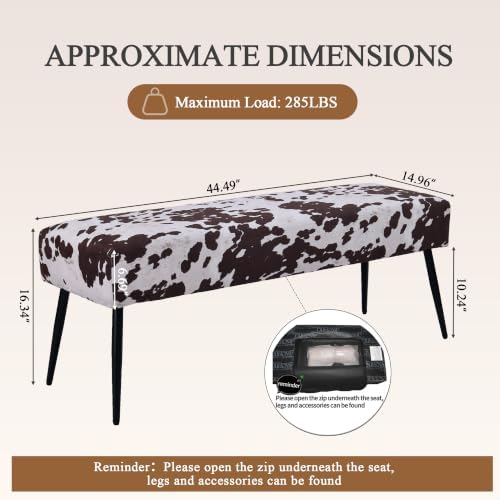 DUHOME Velvet Bench Ottoman, Upholstered Bedroom Benches Cow Print