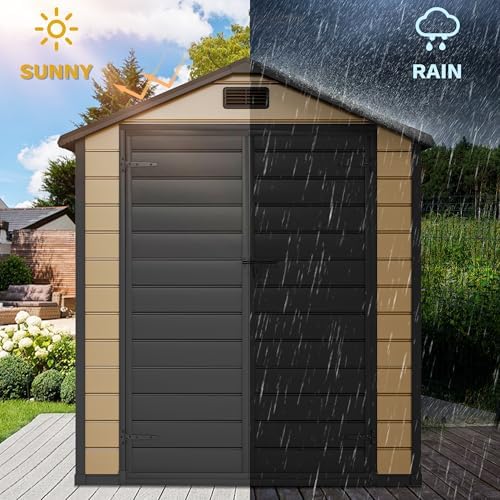 DWVO 6x4 FT Resin Outdoor Storage Shed with Floor, Windows & Vents