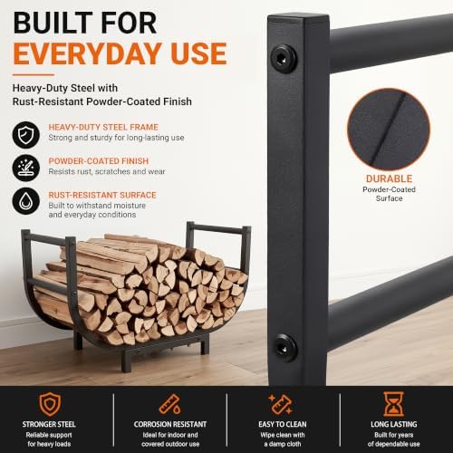 YQBRAO 24-Inch Firewood Rack, 500 lb Heavy-Duty Steel Log Holder