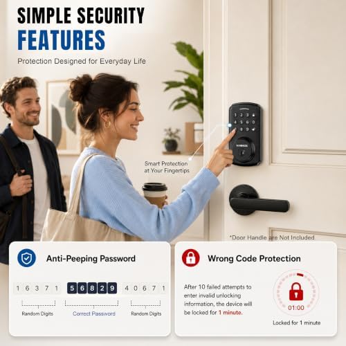 Electronic Keypad Deadbolt, Keyless Entry Door Lock,Keyless Deadbolt for Bedroom,Closet, Storage Room,Back Side Door,Residential Interior Doors, Apartments&Rental Houses,Easy Install,Black