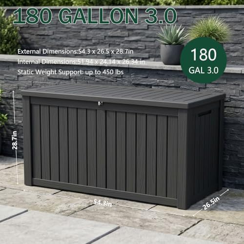 Outdoor Storage Box,180 Gallon Waterproof Deck Box [Upgraded 3.0]