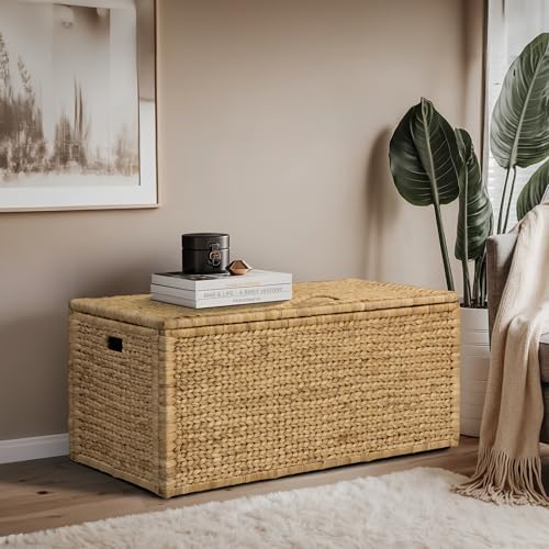 eHemco Water Hyacinth Bedding Storage Trunk, Natural, 42x20x18.5