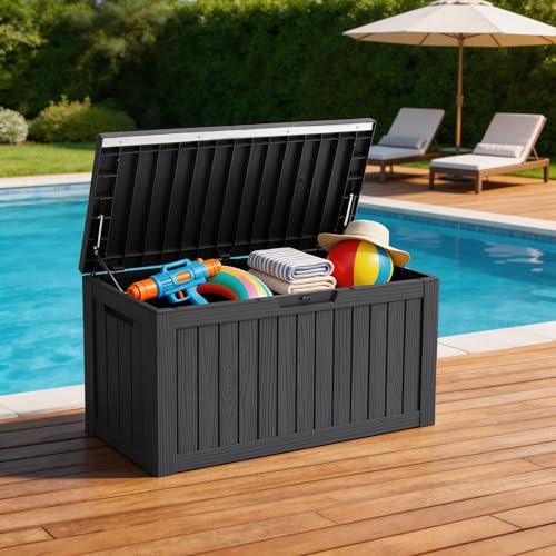 Mars Villa Deck Box, Outdoor Storage Box Waterproof, 80 Gallon, Black