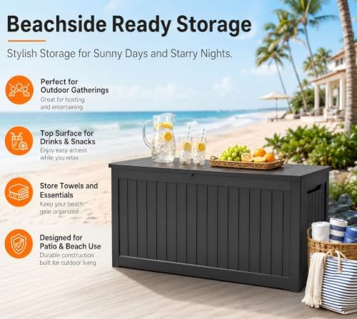 Outdoor Storage Box Resin Deck Box Waterproof Black 270 Gallon