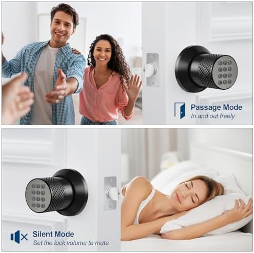 FITNATE Digital Door Lock with Keypad, Keyless Entry Knob Auto Lock, Black