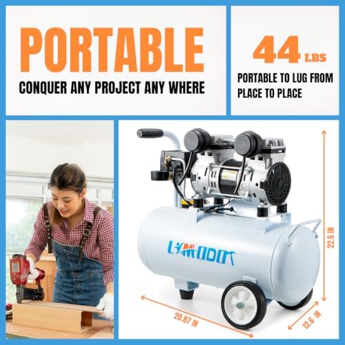 Quiet Oil-Free Air Compressor, 68 dB, 2.8 CFM @ 90 PSI, 8 Gallon Air Tank