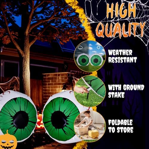 Outvita 2 Packs Halloween Inflatables Set of Lighted Eyes Decoration, 3Ft Blow Ups Green Eyes for Halloween Decor Outdoor with LEDs Party Supplies Blow up Decoration for Yard, Lawn, Patio, Garden