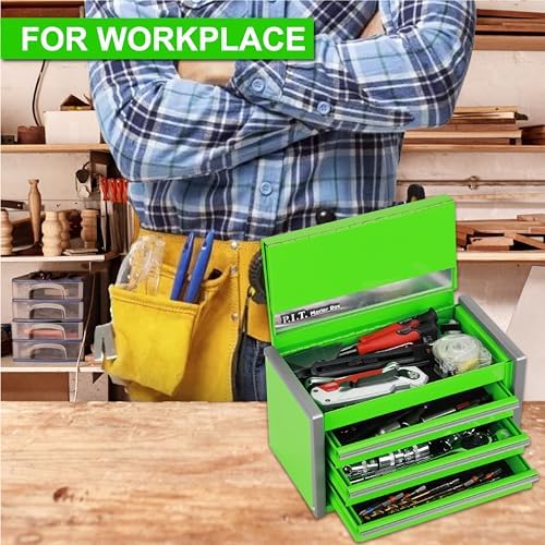 P.I.T. Mini Tool Box,3 Drawers Small Metal Toolbox for Tools Storage,Green
