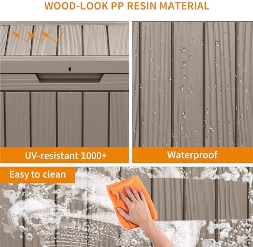 PatioZen 45 Gallon Resin Deck Box,Waterproof Outside Storage Boxes, Patio Outdoor Storage Box for Furniture, Garden Tools and Tools Storage, Grey